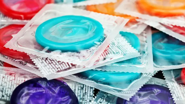 Assorted and colourful condoms