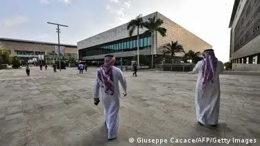 Men walk at the campus of the King Abdullah University of Science and Technology (KAUST), in Saudi Arabia's western Red Sea town of Thuwal.