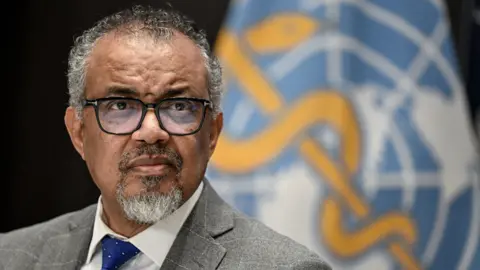 Getty Images WHO Director-General Tedros Adhanom Ghebreyesus looks on during a press conference