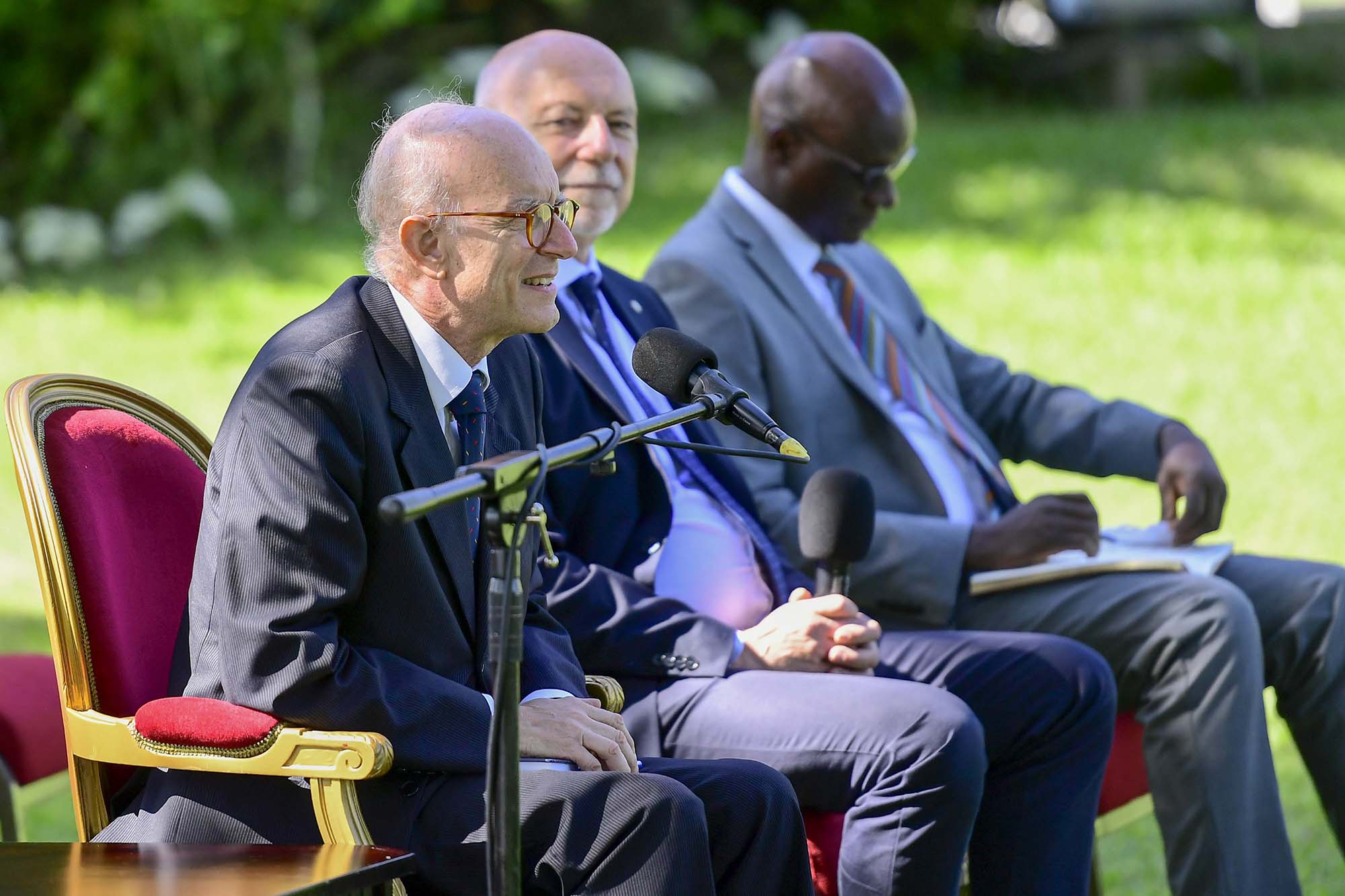 Italian Ambassador Mauro Massoni (left) during Monday’s meeting. PPU Photo  