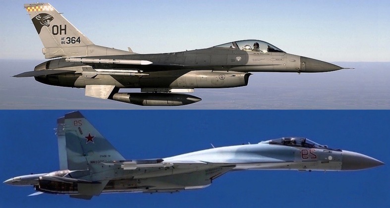 F-16 (top) and Su-35 Fighters