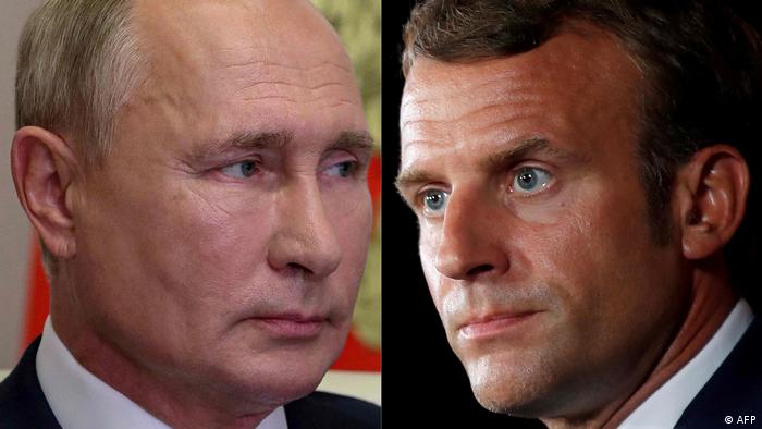 Kombobild Russland Frankreich Putin und Macron