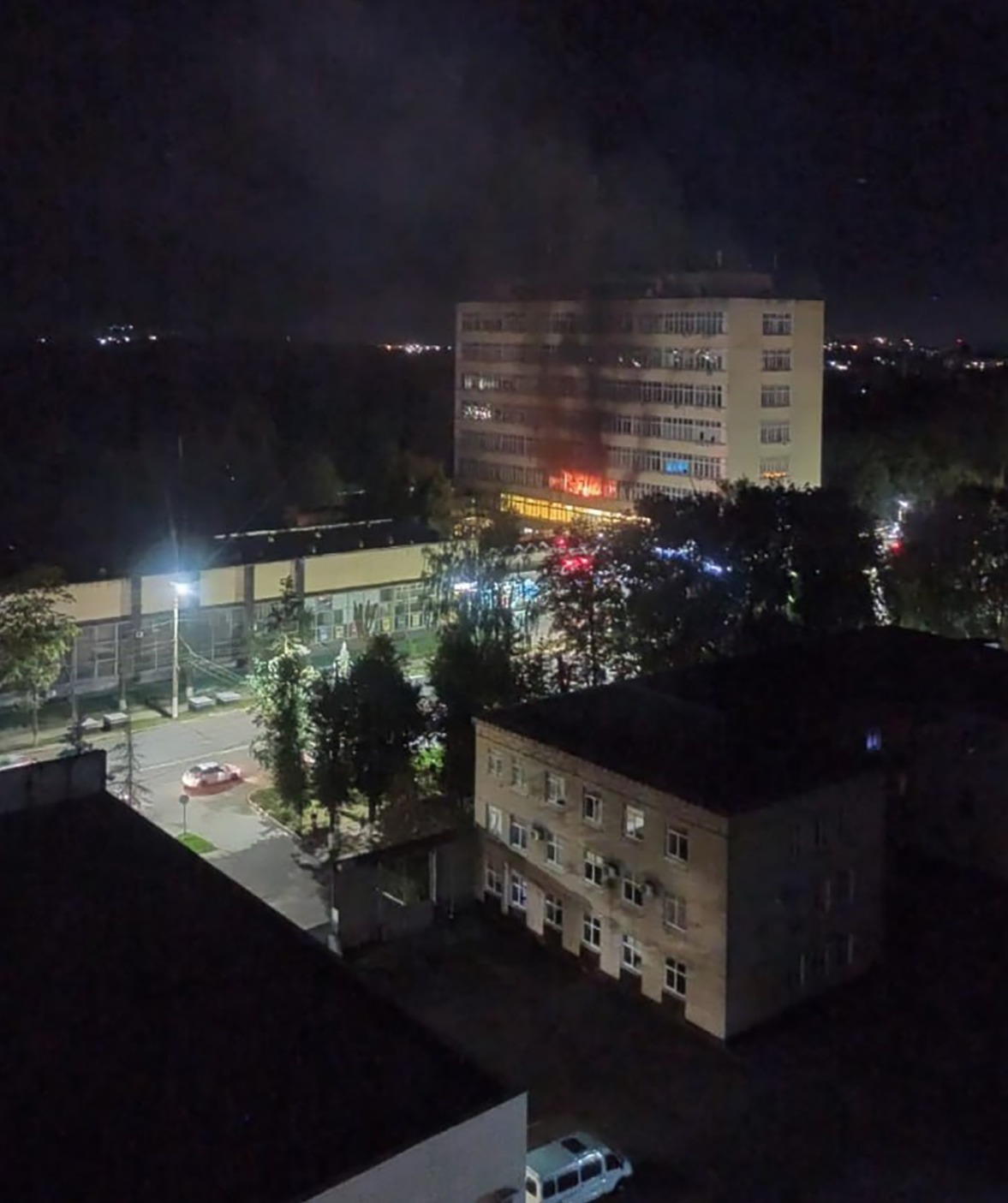 The plant went up in flames after being hit in a drone attack The plant went up in flames after being hit in a drone attack