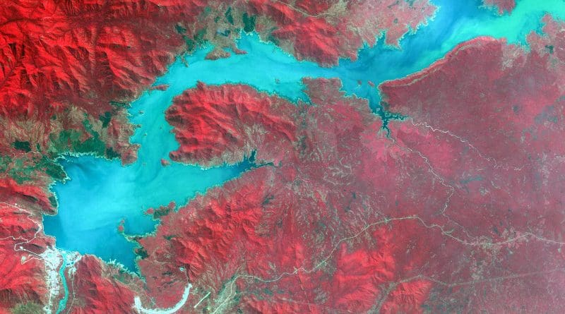 NASA's Terra spacecraft shows filling of the Grand Ethiopian Renaissance Dam along the Blue Nile River is well under way near the Ethiopia-Sudan border. CREDIT (Photo/NASA-JPL)