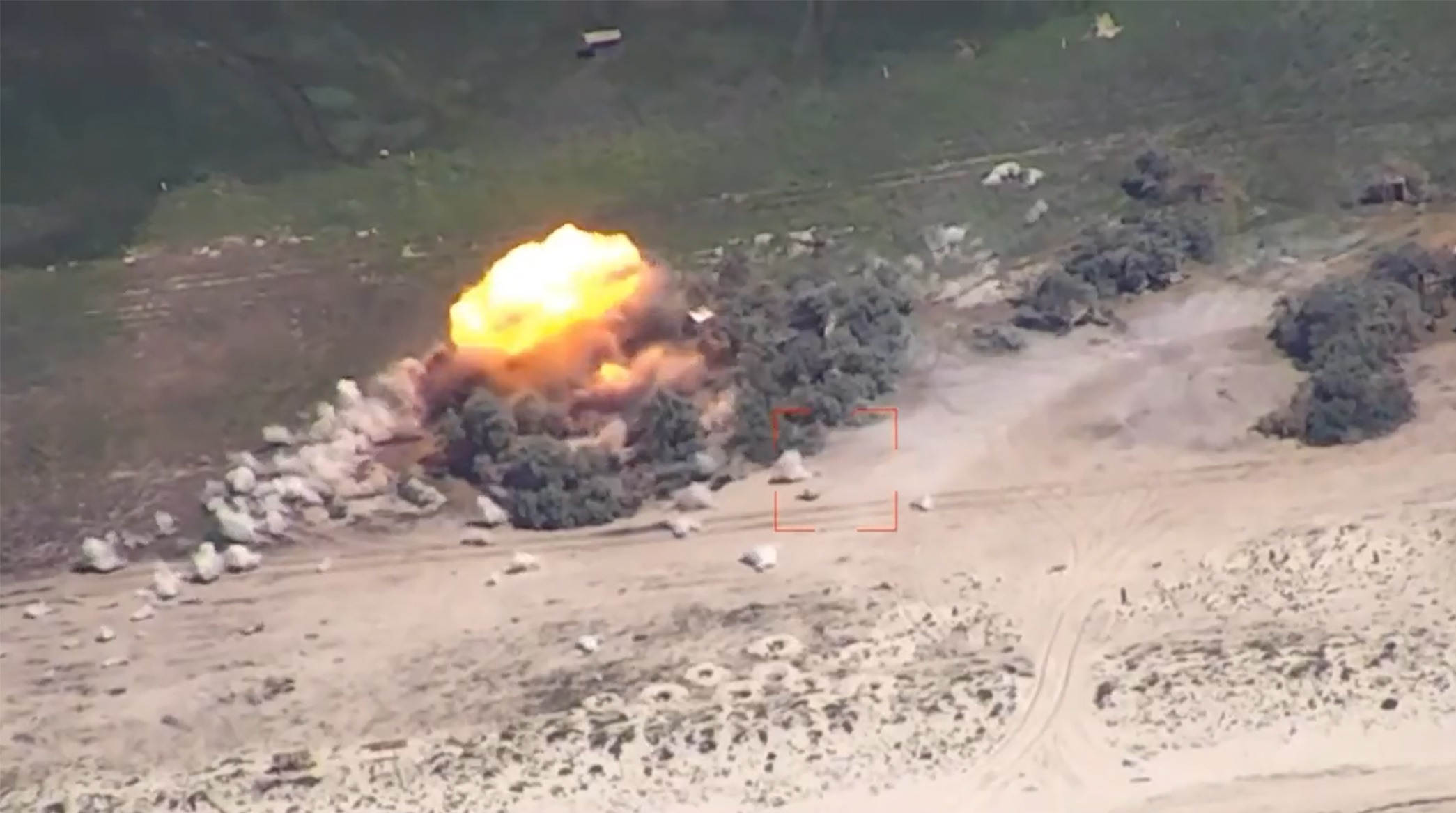 Explosions then engulfed the beach as Ukraine unleashed five HIMARS missiles