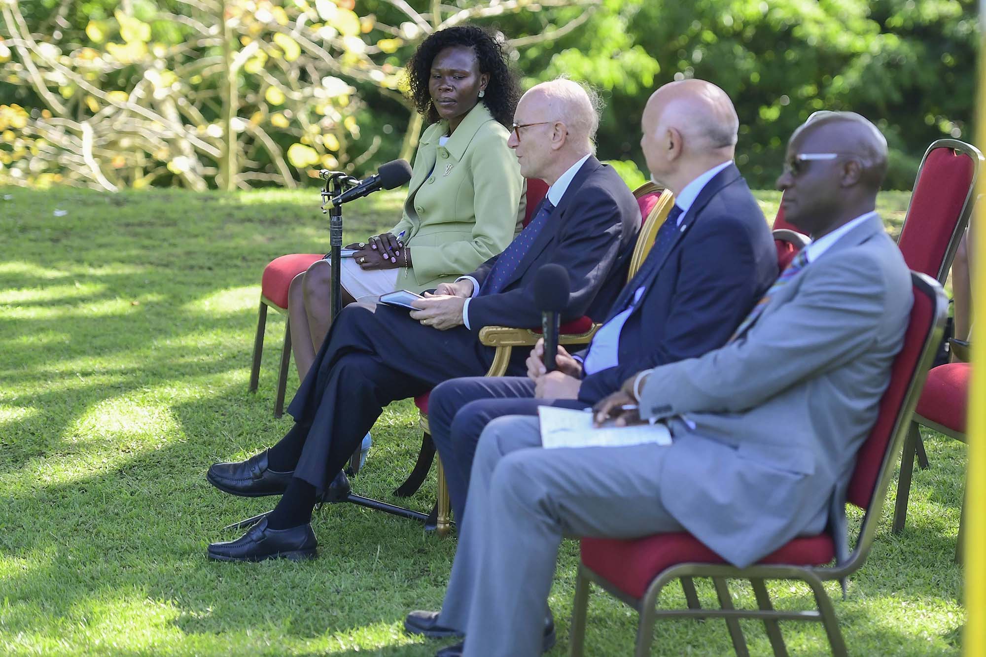 Investment and privatisation state minister Evelyn Anite (back) attended the meeting at State House Entebbe. PPU Photo